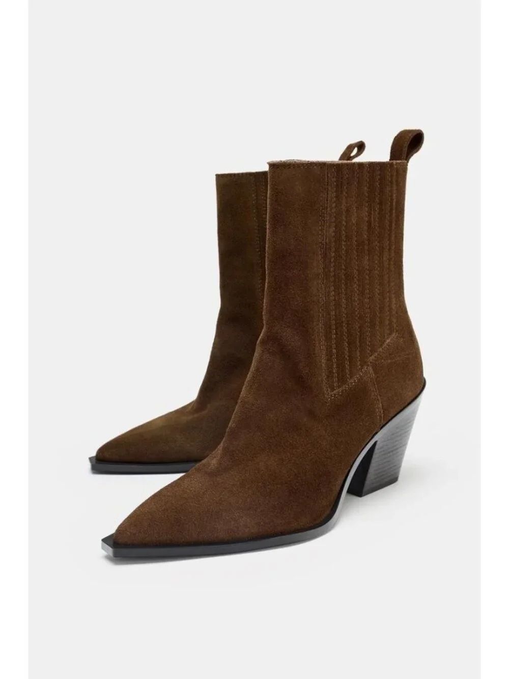 Zara Womens Split Leather Cowboy Ankle Boots EU 39 US 8 Brown 2107/610 NWOB